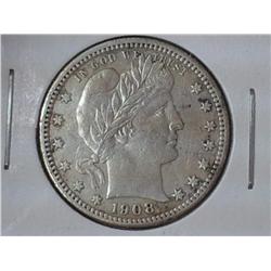 1908-D BARBER QUARTER (VF)