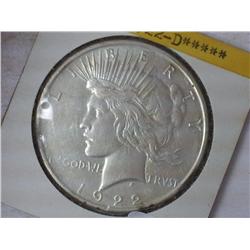 1922-D PEACE SILVER DOLLAR (AU)