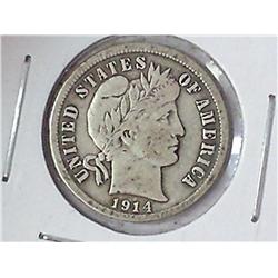 1914 BARBER DIME (VF)