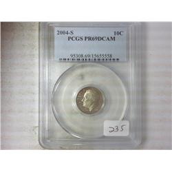 2004-S ROOSEVELT DIME PCGS PR69DCAM