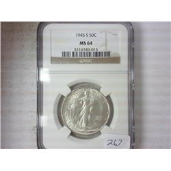1945-S WALKING LIBERTY HALF DOLLAR NGC MS64