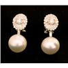 Image 1 : 18KT WG DIAMOND & PEARL PIERCED EARRINGS