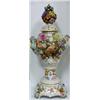 Image 1 : LARGE DRESDEN PORCELAIN FLORAL COVERED URN w STAND
