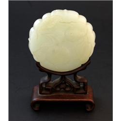 CHINESE ROUND WHITE JADE CARVING