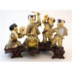 ORIENTAL IVORY FIGURES OF CHILDREN PLAYING MUSIC