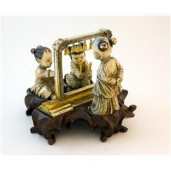 ORIENTAL IVORY CARVINGS OF CHILDREN PLAYING BELLS