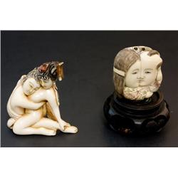 2 ORIENTAL EROTICA POLYCHROME IVORY FIGURES