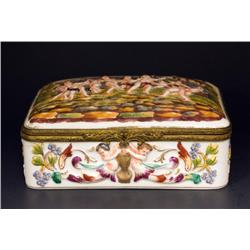 CAPODIMONTE ITALY PORCELAIN PUTTI HINGED BOX