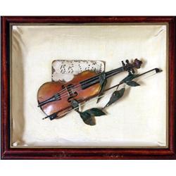 COLD PAINTED BRONZE DECORATIVE VIOLIN