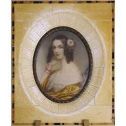 FRENCH HAND PAINTED PORTRAIT ON IVORINE IN FRAME