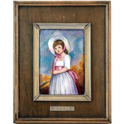 ENAMEL ON SILVER PLAQUE DEPICTING GIRL "ROMNEY"