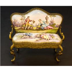 AUSTRIAN BRONZE ENAMELED MINIATURE SETTEE