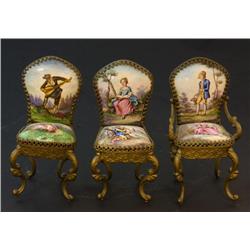 3 AUSTRIAN BRONZE ENAMELED MINIATURE CHAIRS