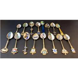 16 SILVER & ENAMEL SOUVENIER COUNTRY SPOONS
