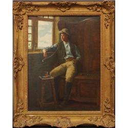 H. STRACHEY OIL PAINTING ON CANVAS MAN WITH PIPE