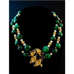BEAUTIFUL LADIES MALACHITE PEARL GOLD 18KT CHOKER