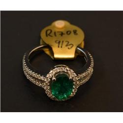 LADIES 14KT WG EMERALD & DIAMOND RING