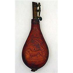 CIVIL WAR ERA POWDER FLASK W/ EMBOSSED HUNTING DOG
