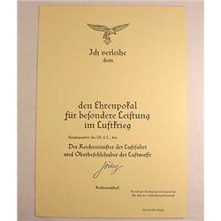 WW2 GERMAN NAZI LUFTWAFFE HONOR GOBLET DOCUMENT - 