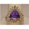 Image 1 : 14K GOLD LADIES TANZANITE AND DIAMOND RING - SIZE 