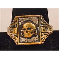 WW2 ERA GERMAN NAZI RING W/ SKULL AND MOTTO - Size
