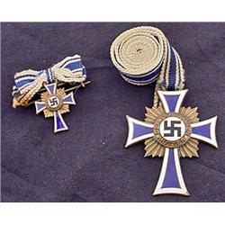 WW2 GERMAN NAZI BRONZE MOTHER'S CROSS W/ NECK RIBB