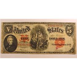 1907 5 DOLLAR UNITED STATES NOTE - VG