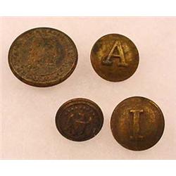 LOT OF 4 CIVIL WAR ERA CONFEDERATE TUNIC BUTTONS -