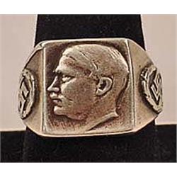WW2 ERA ADOLF HITLER GERMAN NAZI RING W/ SWASTIKA 
