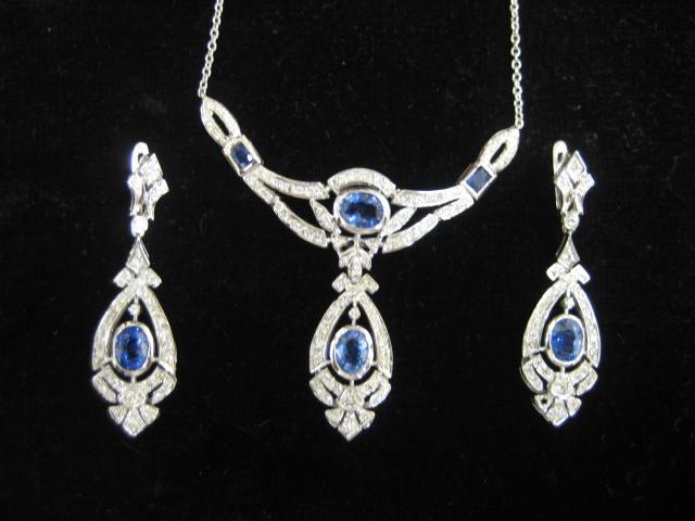 Diamond \u0026 sapphire necklace \u0026 earring set