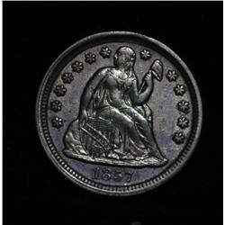 1857-p Seated Liberty Dime Grades ms62  Nicely Toned