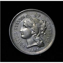 1865 3c Piece Grades Almost Uncirculated au58