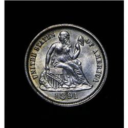 1891-p Seated Liberty Dime 10c Grades Gem Uncirculated ms65