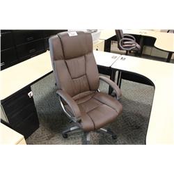Brown Leather Overstuffed Executive High Back