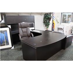 Dark Mahogany U Shape Bow Front Executive Desk