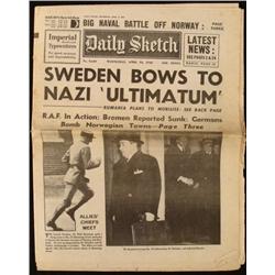 Nazis in Sweden: WWII Daily Sketch UK Newspaper 1940