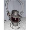 Image 1 : NICKLE PLATE RR NKP, 3 3/8" RED GLOBE ETCHED NKP,  ADLAKE LAMP    
