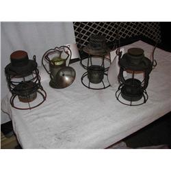 FOUR LAMPS: NYCL, NO GLOBE, RUSTY, B&O RR LOCO NO  GLASS OR BURNER, RUSTY, S RY  WITH NO GLOBE,  RUS