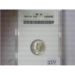 1941-D MERCURY DIME ANACS MS65