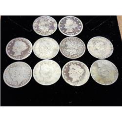 10 ASSORTED LIBERTY ''V'' NICKELS