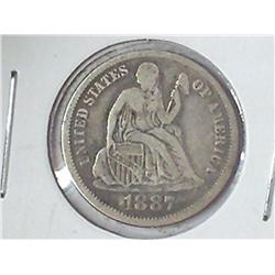 1887 SEATED LIBERTY DIME (EF)