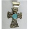 Image 1 : Navajo Silver Turquoise Cross, Hallmarked LM