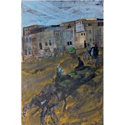 Horses and Carriage in Jaffan Landscape by Avraham Ofek