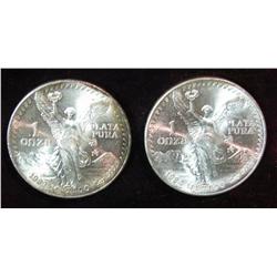12. 1983 & 84 Mexico One Ounce .999 Fine Silver Onza. BU.