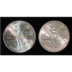 13. 1983 & 84 Mexico One Ounce .999 Fine Silver Onza. BU.