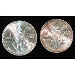 14. 1983 & 84 Mexico One Ounce .999 Fine Silver Onza. BU.