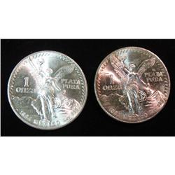 15. 1983 & 84 Mexico One Ounce .999 Fine Silver Onza. BU.