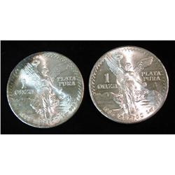 16. 1983 & 84 Mexico One Ounce .999 Fine Silver Onza. BU.