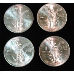 17. 1982, 83, 84, & 85 Mexico One Ounce .999 Fine Silver Onza. BU.