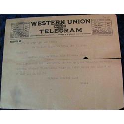 84. 1920 Western Union Telegraph for the Iowa National Bank of Ottumwa.